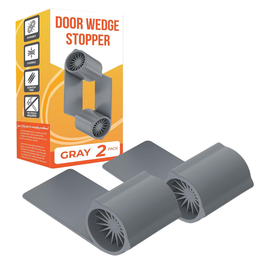 Ducki 4" x 2" x 1.5" Grey Door Wedge Stopper (2 Pack) - 3 in 1 Thermoplastic Rubber for Door Top, Bottom, or Hinge