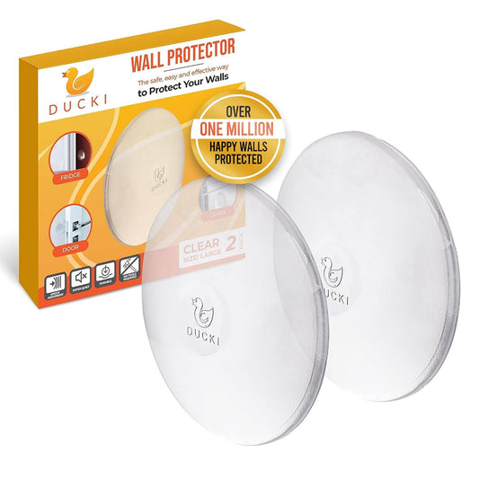 Ducki 3.5" Clear Door Stop Protectors (2 Pack) - Washable Self-Adhesive Wall Protection