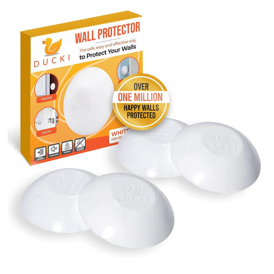 Ducki 2" White Door Stop Protectors (4 Pack) - Washable Self-Adhesive Wall Protection