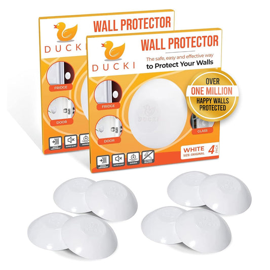Ducki 2" White Door Stop Protectors (8 Pack) - Washable Self-Adhesive Wall Protection