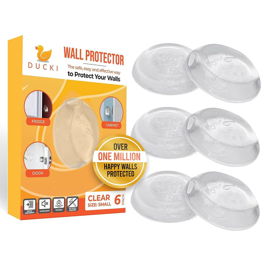 Ducki 1.5" Clear Door Stop Protectors (6 Pack) - Washable Self-Adhesive Wall Protection