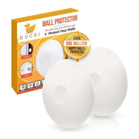 Ducki 3.5" White Door Stop Protectors (2 Pack) - Washable Self-Adhesive Wall Protection