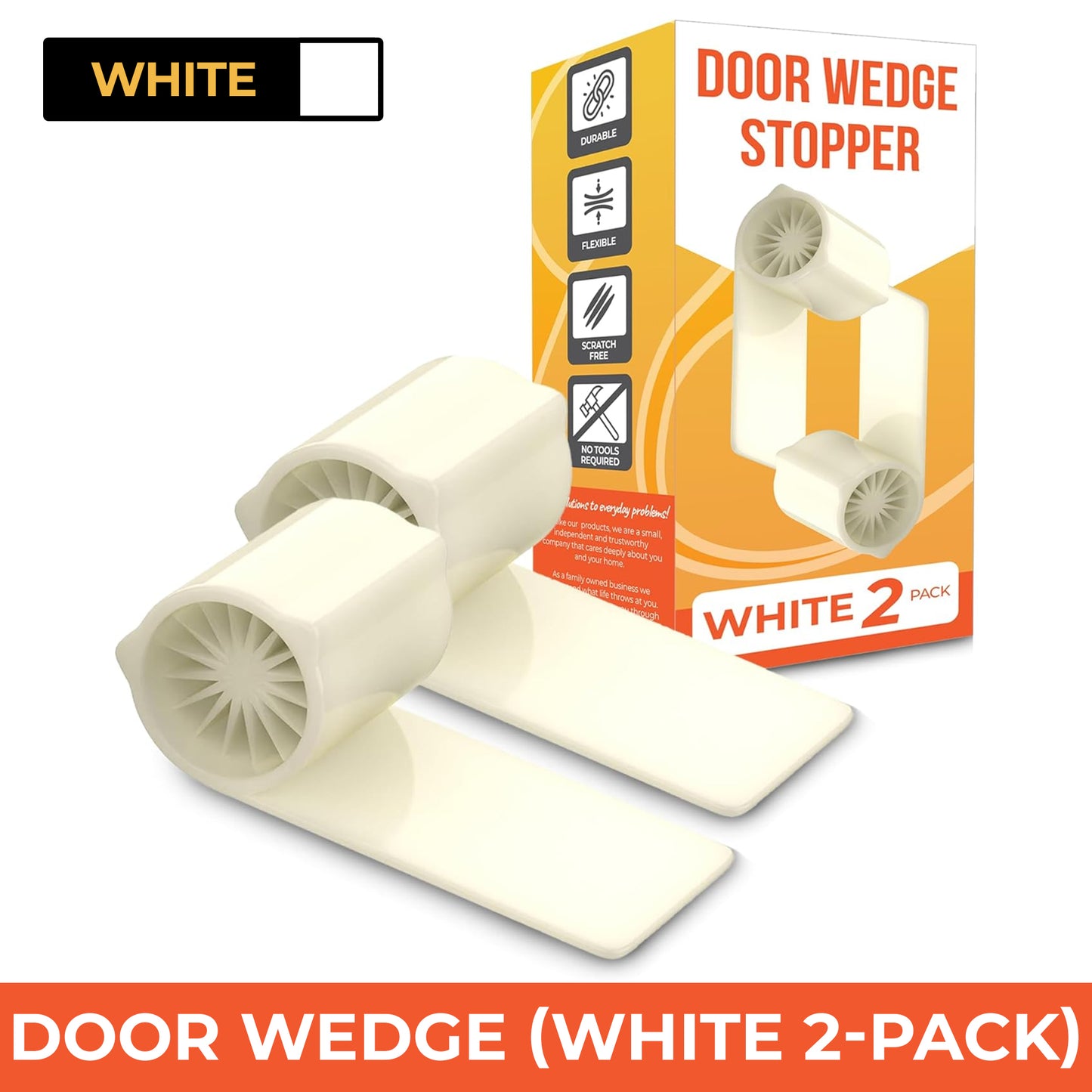 Ducki 4" x 2" x 1.5" White Door Wedge Stopper (2 Pack) - 3 in 1 Thermoplastic Rubber for Door Top, Bottom, or Hinge