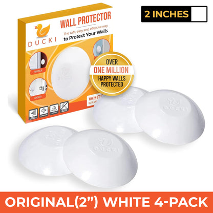 Ducki 2" White Door Stop Protectors (4 Pack) - Washable Self-Adhesive Wall Protection
