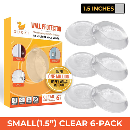 Ducki 1.5" Clear Door Stop Protectors (6 Pack) - Washable Self-Adhesive Wall Protection