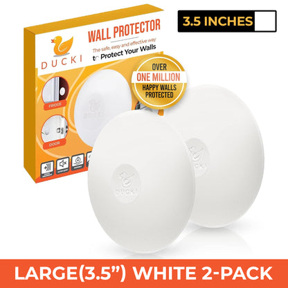 Ducki 3.5" White Door Stop Protectors (2 Pack) - Washable Self-Adhesive Wall Protection
