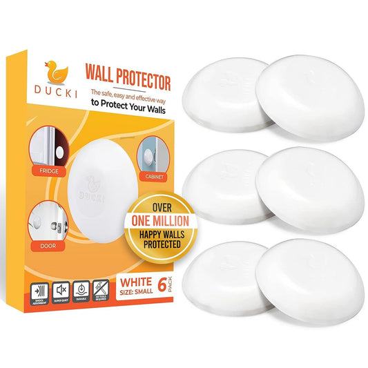 Ducki 1.5" White Door Stop Protectors (6 Pack) - Washable Self-Adhesive Wall Protection